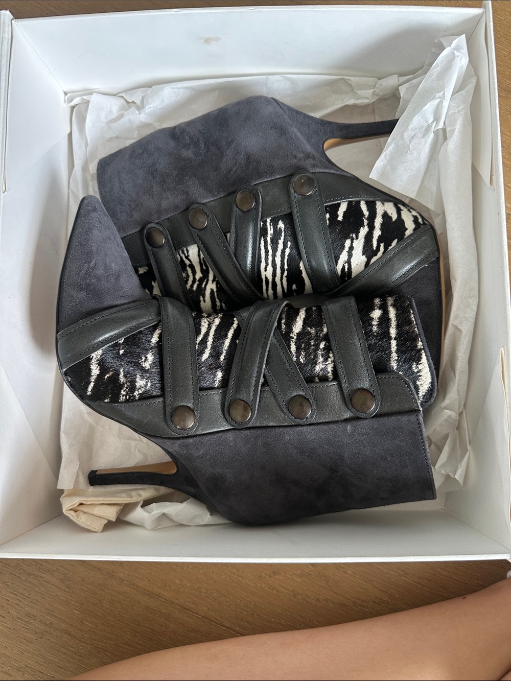 Isabel Marant Black and White Zebra Suede Pointed Toe Ankle Booties